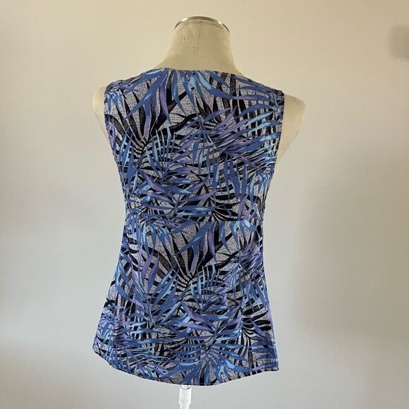 Aloha Hut Hawaii Blue Palm Print Tie Front Bow Blouse Women's Size L - Picture 5 of 9